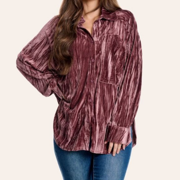 HYFVE Mauve Velvet Button Up - Picture 1 of 8